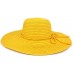 Wide Brim Hat - Straw Hat- Paper Straw Hat w/ Lace Band - Yellow - HT-ST1160YE